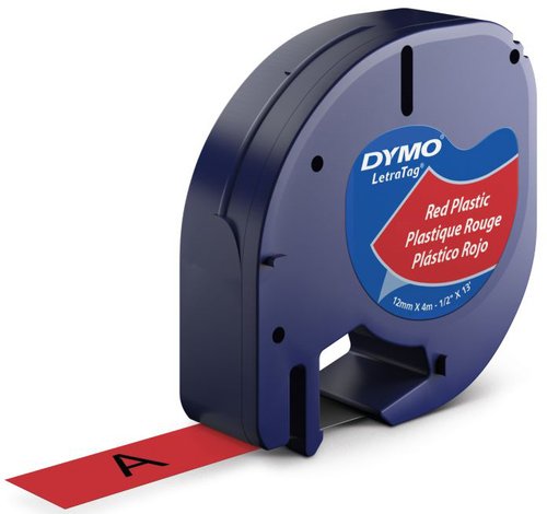 Dymo LetraTag Cinta de Rotulación 12mm x 4m Negro sobre Rojo