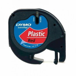 Dymo Cinta 91203 para Letratag - Negro sobre Rojo - 12 mm x 4 Metros - Material Plástico
