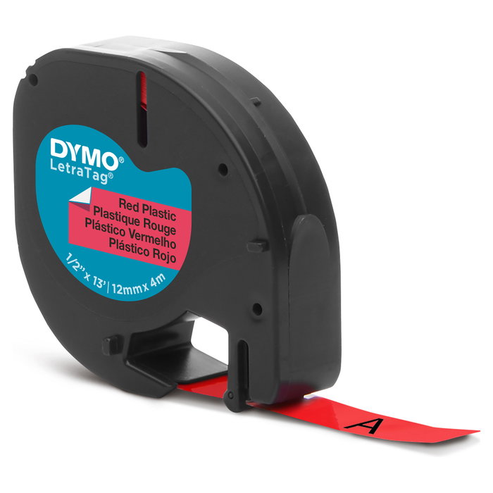 Dymo LetraTag Cinta de Rotulación 12mm x 4m Negro sobre Rojo