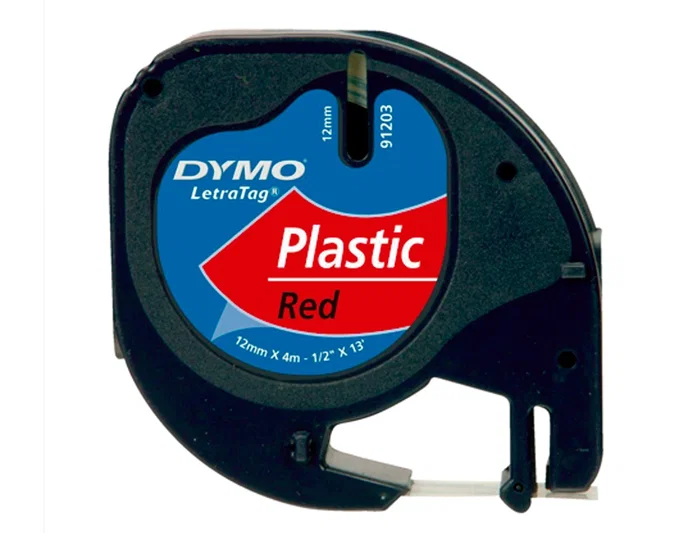 Dymo LetraTag Cinta de Rotulación 12mm x 4m Negro sobre Rojo