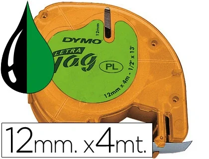 Dymo Cinta LetraTag 91204 Negro sobre Verde 12mm x 4m Dymo Cinta LetraTag 91204 Negro sobre Verde 12mm x 4m