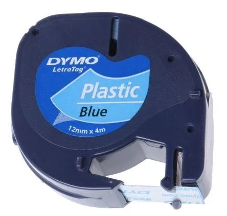 Dymo Cinta 91205 - Negro Sobre Azul - 12 mm x 4 M - Para Rotuladoras LetraTag - Etiquetas Plásticas