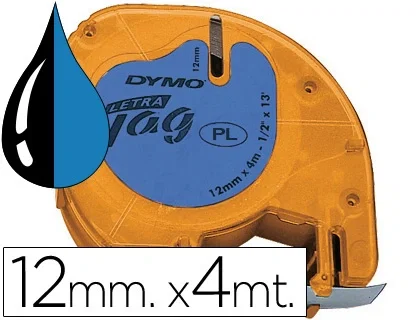 Dymo Cinta LetraTag 12mm x 4m Negro sobre Azul 91205