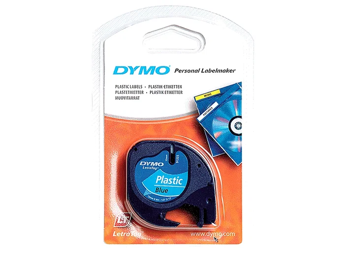 Dymo Cinta LetraTag 12mm x 4m Negro sobre Azul 91205