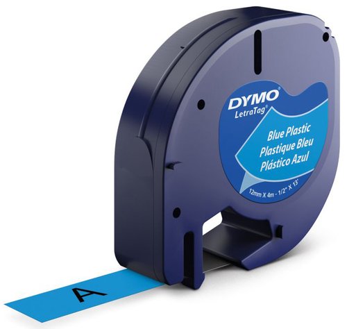 Dymo Cinta LetraTag 12mm x 4m Negro sobre Azul 91205