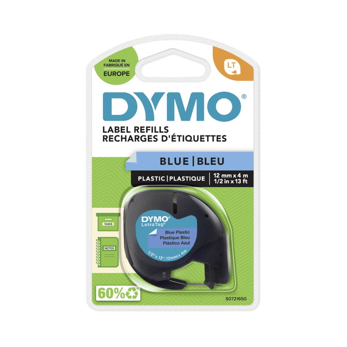 Dymo Cinta LetraTag 91205 Negro sobre Azul 12mm x 4m
