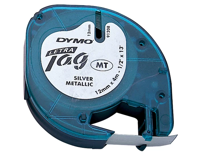 Dymo Cinta LetraTag 12mm x 4m Negro sobre Plata Metalizada 91208