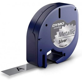 Dymo Cinta LetraTag 12mm x 4m Negro sobre Plata Metalizada 91208