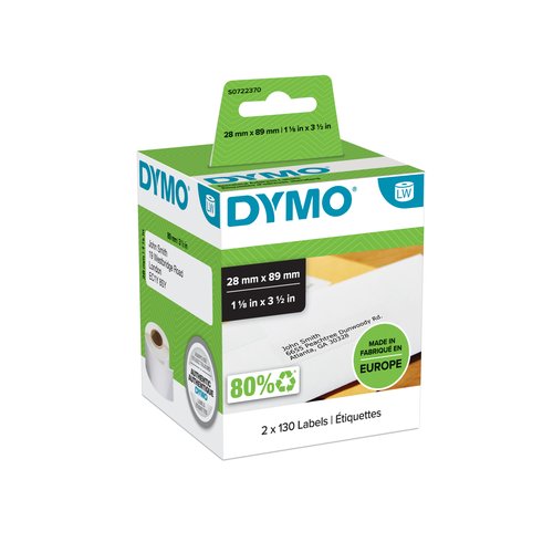 Dymo Etiquetas LabelWriter 99010 para direcciones 89x28 mm, Blanco, 2 Rollos