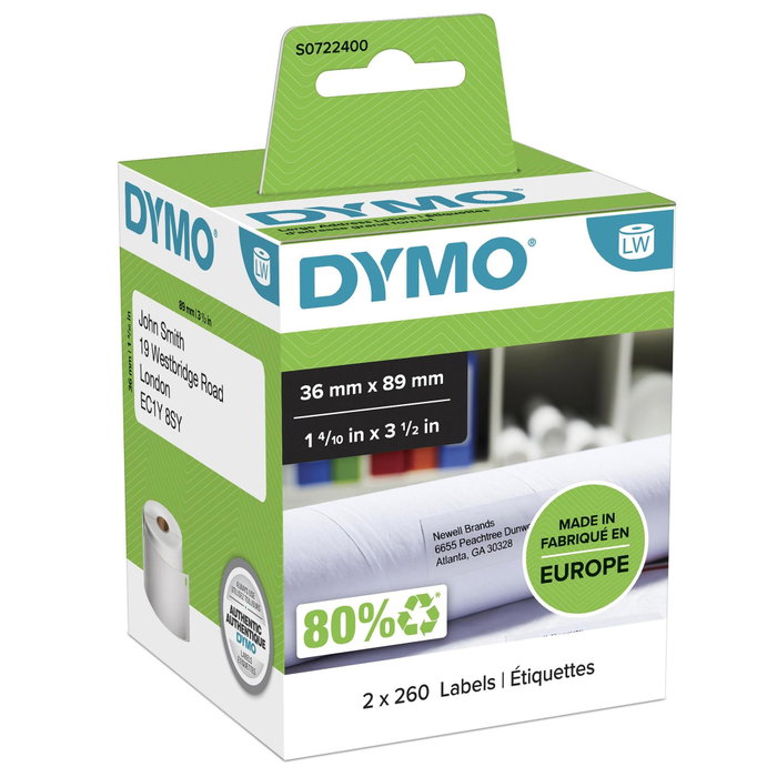 Dymo Etiquetas de Dirección 89x36mm Blanco (2 Rollos de 260 unidades)