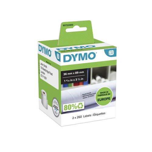 Dymo Etiquetas de Dirección 89x36mm Blanco (2 Rollos de 260 unidades)