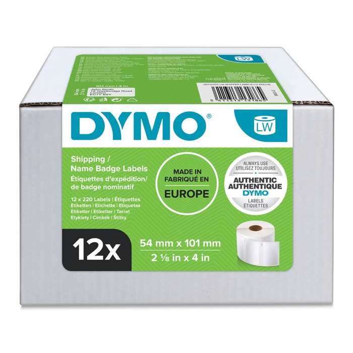 Dymo Pack de 12 Rollos de Etiquetas de Envío Blancas 54x101mm