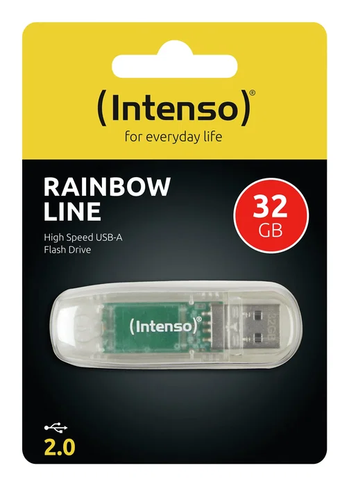 Intenso Rainbow Line Pendrive USB 2.0 32 GB, Transparente, Velocidad Lectura 28 MB/s, Compatible Windows/Mac