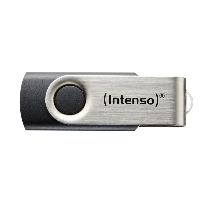Intenso Pendrive Basic Line 16 GB USB 2.0 Tipo A - Negro y Plata - Factor de Forma Girar - Velocidad Lectura 28 MB/s