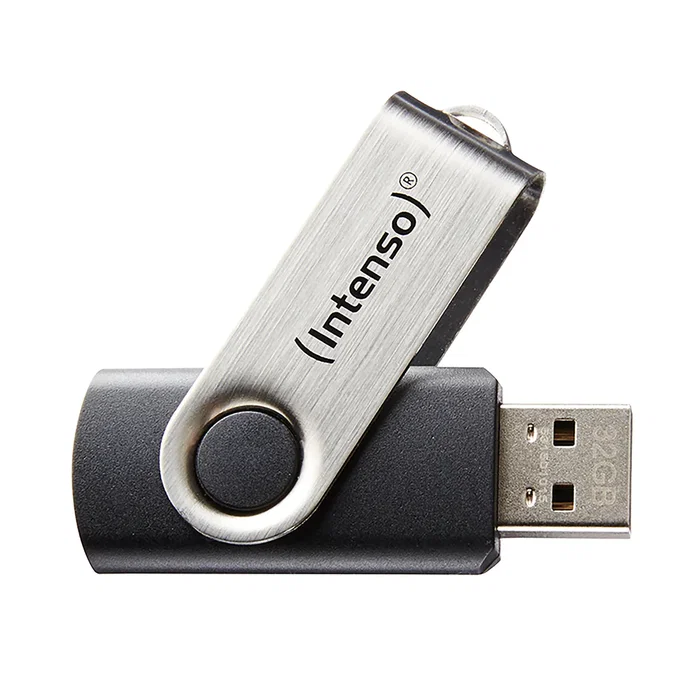 Intenso Pendrive Basic Line 16 GB USB 2.0 Tipo A - Negro y Plata - Factor de Forma Girar - Velocidad Lectura 28 MB/s