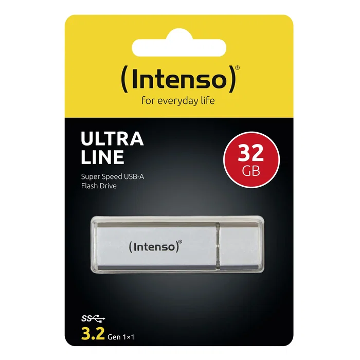 Intenso Ultra Line 32 GB Pendrive USB 3.2 Gen 1 (3.1 Gen 1), Lectura 70 MB/s, Color Plata con Carcasa de Aluminio