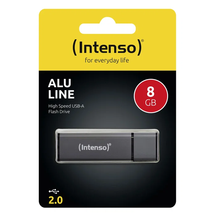 Intenso Alu Line Pendrive USB Tipo A 2.0 - 8 GB, Antracita, Aluminio, Lectura 28 MB/s, Escritura 6.5 MB/s