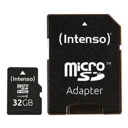 Intenso 3413480 Tarjeta de Memoria MicroSDHC 32 GB Clase 10 25 MB/s con Adaptador SD, Resistente a Golpes, Agua, Temperatura y Rayos X