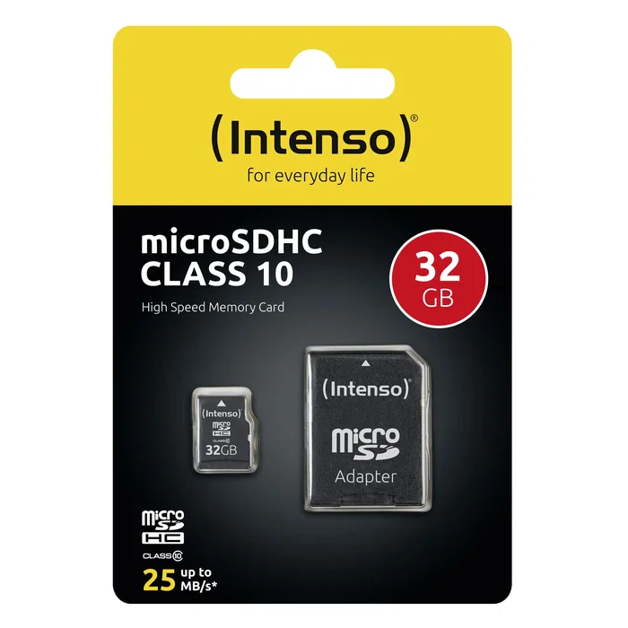 Intenso 3413480 Tarjeta de Memoria MicroSDHC 32 GB Clase 10 25 MB/s con Adaptador SD, Resistente a Golpes, Agua, Temperatura y Rayos X