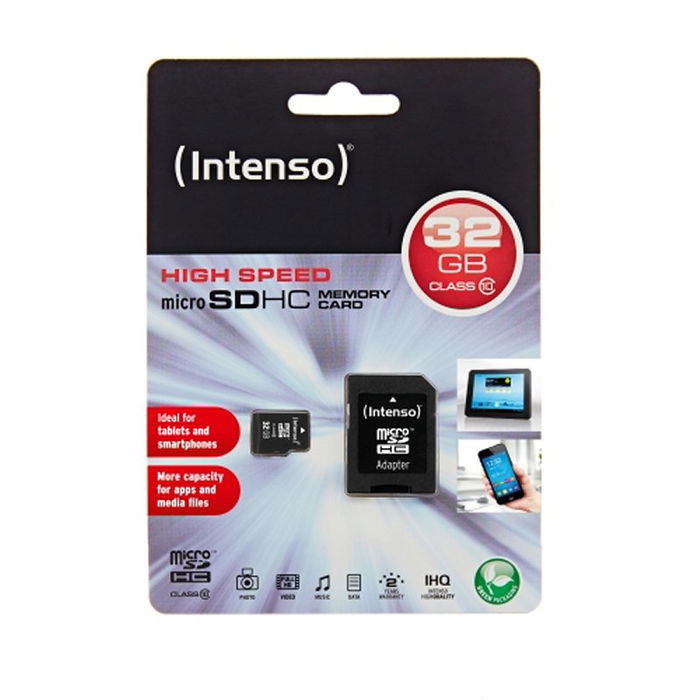 Intenso 3413480 - Tarjeta de Memoria Micro SD con Adaptador, 32 GB, Clase 10, Velocidad Lectura 20 MB/s, Velocidad Escritura 12 MB/s