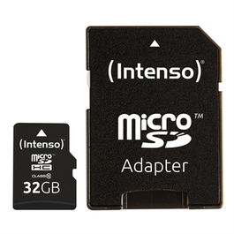 Intenso 3413480 - Tarjeta de Memoria Micro SD con Adaptador, 32 GB, Clase 10, Velocidad Lectura 20 MB/s, Velocidad Escritura 12 MB/s