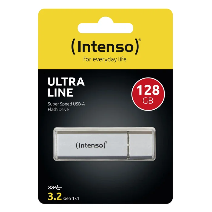 Intenso - Pendrive USB 3.2 Gen 1 Ultra Line, 128 GB, Aluminio Plata con Tapa