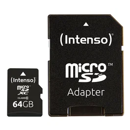 Intenso 3413490 - Tarjeta de memoria microSDXC de 64GB, Clase 10, 25 MB/s, resistente a golpes, agua, temperatura y rayos X con adaptador SD, negro