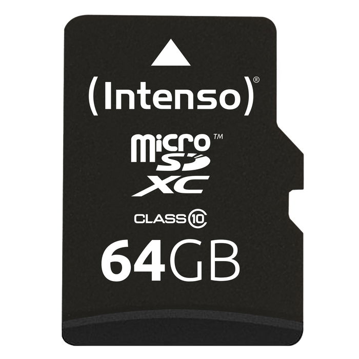 Intenso 3413490 Tarjeta de Memoria Micro SD 64GB Clase 10 con Adaptador - Velocidad Lectura 20MB/s, Escritura 12MB/s