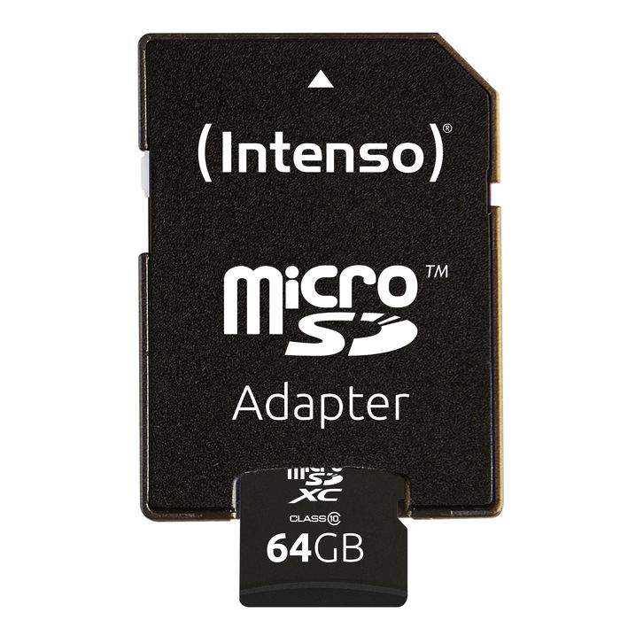 Intenso 3413490 Tarjeta de Memoria Micro SD 64GB Clase 10 con Adaptador - Velocidad Lectura 20MB/s, Escritura 12MB/s