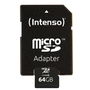 Intenso 3413490 Tarjeta de Memoria Micro SD 64GB Clase 10 con Adaptador - Velocidad Lectura 20MB/s, Escritura 12MB/s