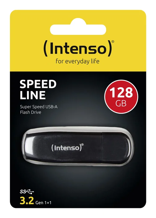Intenso Speed Line 128 GB, Pendrive USB 3.2 Gen 1 con Tapa, Color Negro, (128 GB USB tipo A 3.2 Gen 1), 3533491