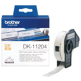 Brother DK11204 Rollo Etiquetas 17X54 Negro Blanco 400 Piezas Térmica Directa