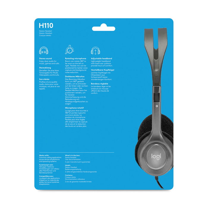 Logitech H110 Stereo Headset Gris/Gris Oscuro con Micrófono Giratorio Logitech H110 Stereo Headset Gris/Gris Oscuro con Micrófono Giratorio