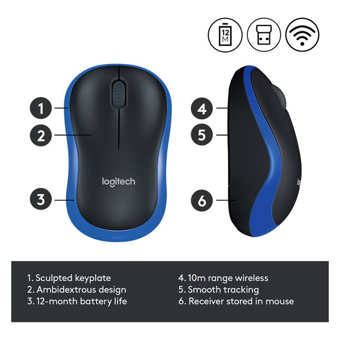 Logitech M185 Ratón Inalámbrico Azul Logitech M185 Ratón Inalámbrico Azul