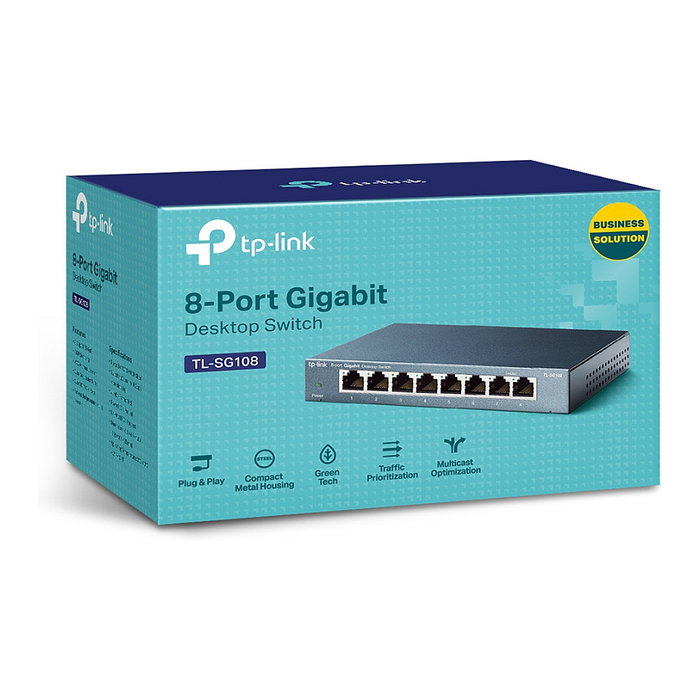 TP-Link TL-SG108 - Switch Gigabit Ethernet No Administrado 8 Puertos, Negro, Full Duplex, 16 Gbit/s Capacidad