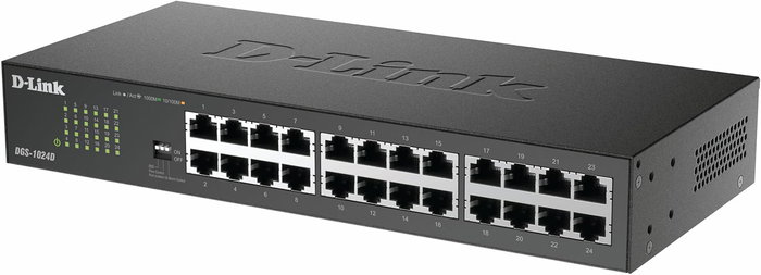 D-Link DGS-1024D Switch No Administrado Gigabit Ethernet 24 Puertos 10/100/1000 Mbps, Montaje en Rack 1U, Negro/Plata, QoS, Apilable