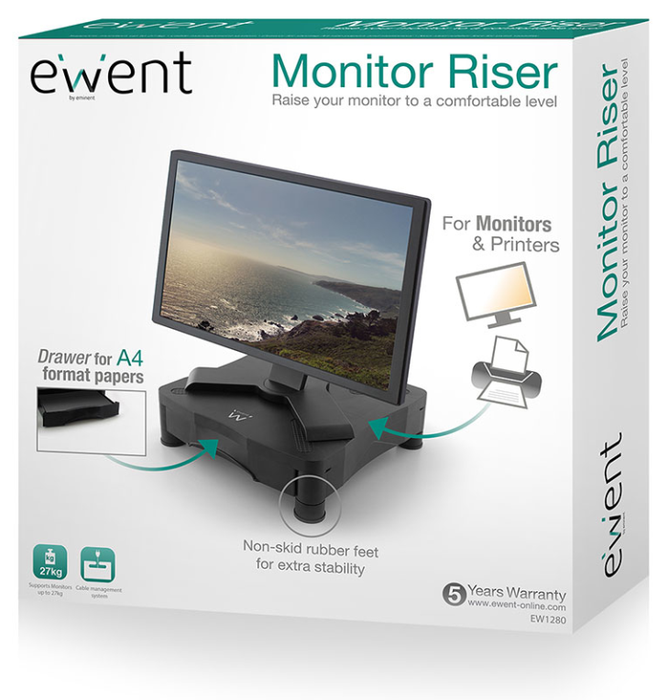 Ewent EW1280 Elevador de Monitor con Cajón Negro