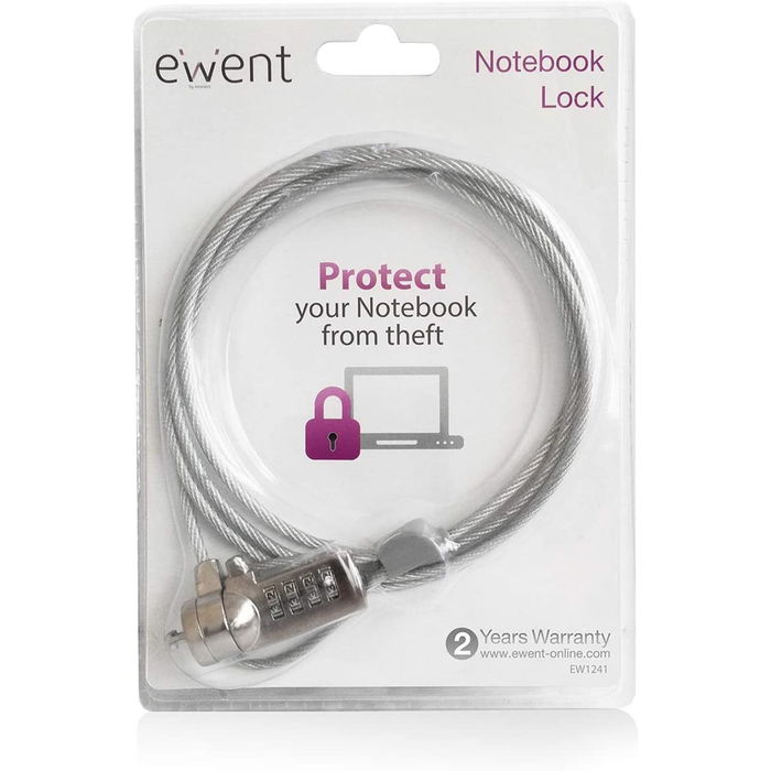 Ewent Candado de Seguridad EW1241 para Portátil con Cable de Acero 1.5m y Combinación de 4 Dígitos