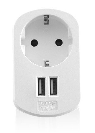 EWENT Cargador de Pared EW1211 con 2 Puertos USB 3.1A y Toma de Corriente, Blanco