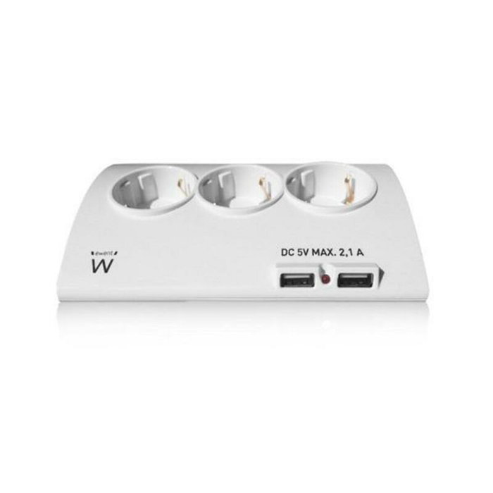 Ewent EW3935 Regleta de Escritorio con 5 Tomas y 2 Puertos USB Blanco