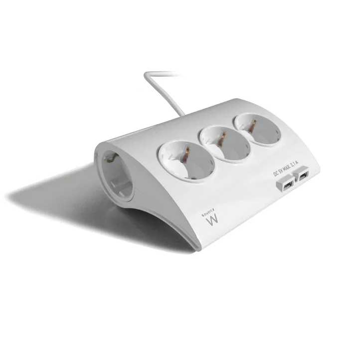 Ewent Regleta de Sobremesa EW3935, 5 Tomas + 2 Puertos USB 2.1A, Cable 1.5m, Protección Infantil, Blanco