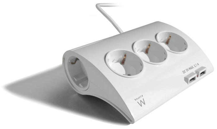 Ewent EW3935 Regleta de Escritorio con 5 Tomas y 2 Puertos USB Blanco