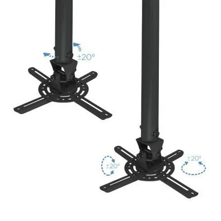 Tooq PJ3030TN-B Soporte de Techo para Proyector, Inclinable Giratorio Nivelable, hasta 20 kg, Negro