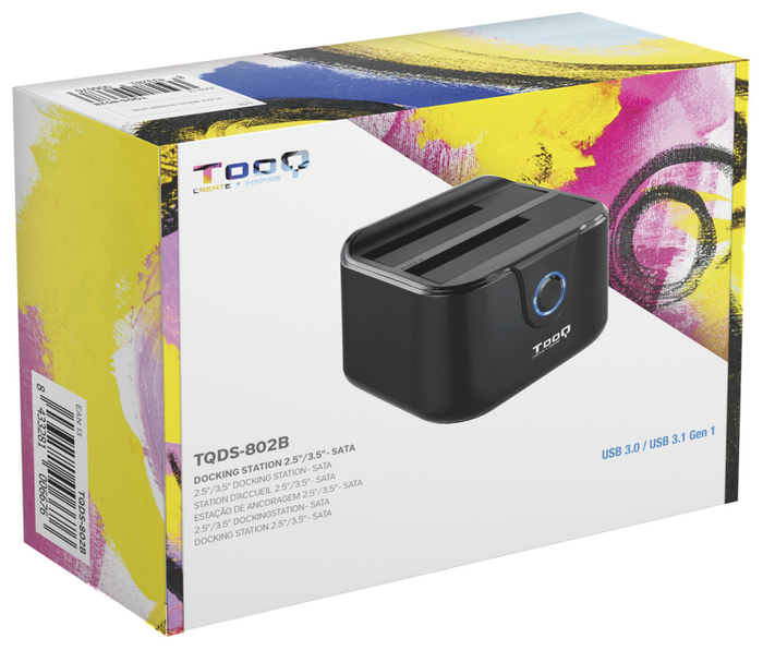 TOOQ TQDS-802 Dock Station para Disco Duro 2.5/3.5 SATA a USB 3.0 con Clonación OTB, Color Negro