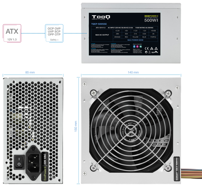 TOOQ Fuente de Alimentación EcoPower II TQEP-500SSE 500W Plata