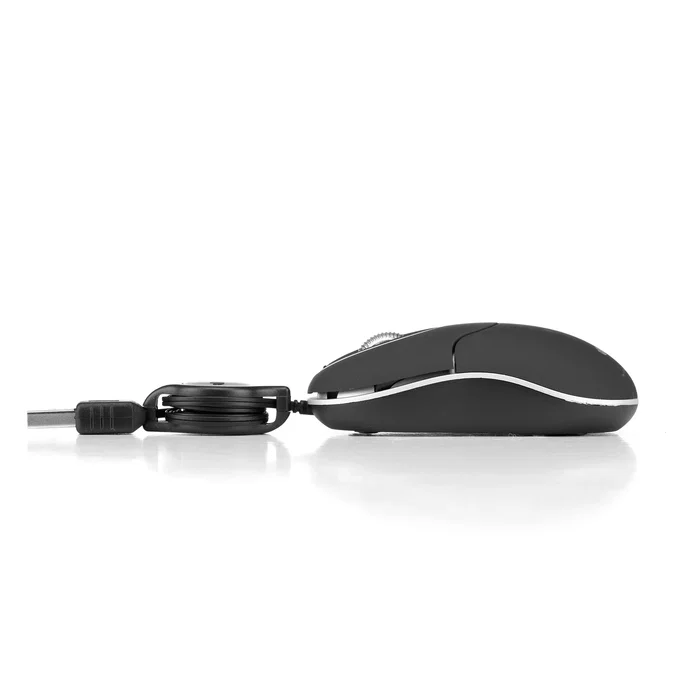 NGS SIN Black Ratón Óptico Mini con Cable Retráctil y 1000 DPI