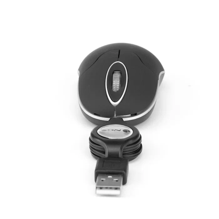 NGS SIN Black Ratón Óptico Mini con Cable Retráctil y 1000 DPI