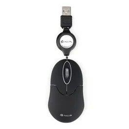 NGS SIN Black Ratón Óptico Mini con Cable Retráctil y 1000 DPI