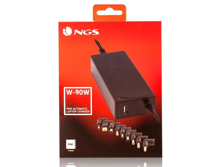 Ngs Adaptador de Corriente W-90 Automático 90W con 9 Adaptadores y Salida USB 2A