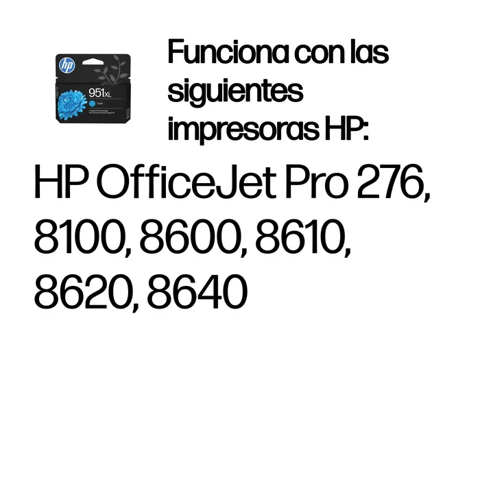 HP 951XL/CN046AE Cartucho de Tinta Original Alto Rendimiento (XL) Cian para OfficeJet Pro 8100/8600/276/8610/8620/8640, Alta Capacidad ~1500 páginas
